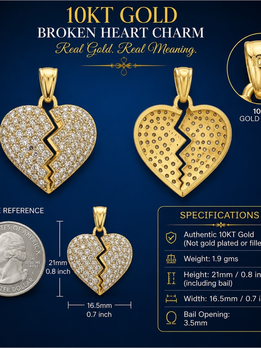 10KT Gold Broken Heart Charm - Gold
